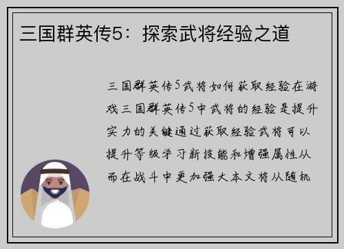 三国群英传5：探索武将经验之道